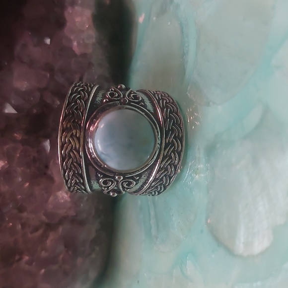 Wide Band Vintage Style Larimar Ring Size 7 - Picture 6 of 9